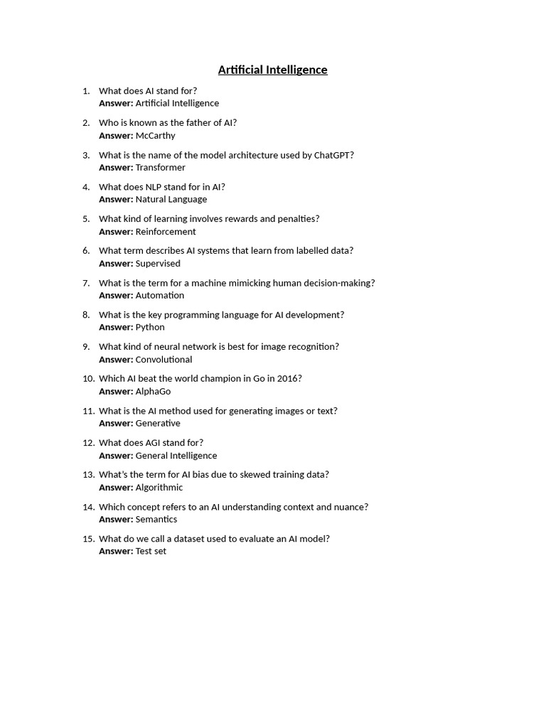 Artificial Intelligence IH Quiz | PDF