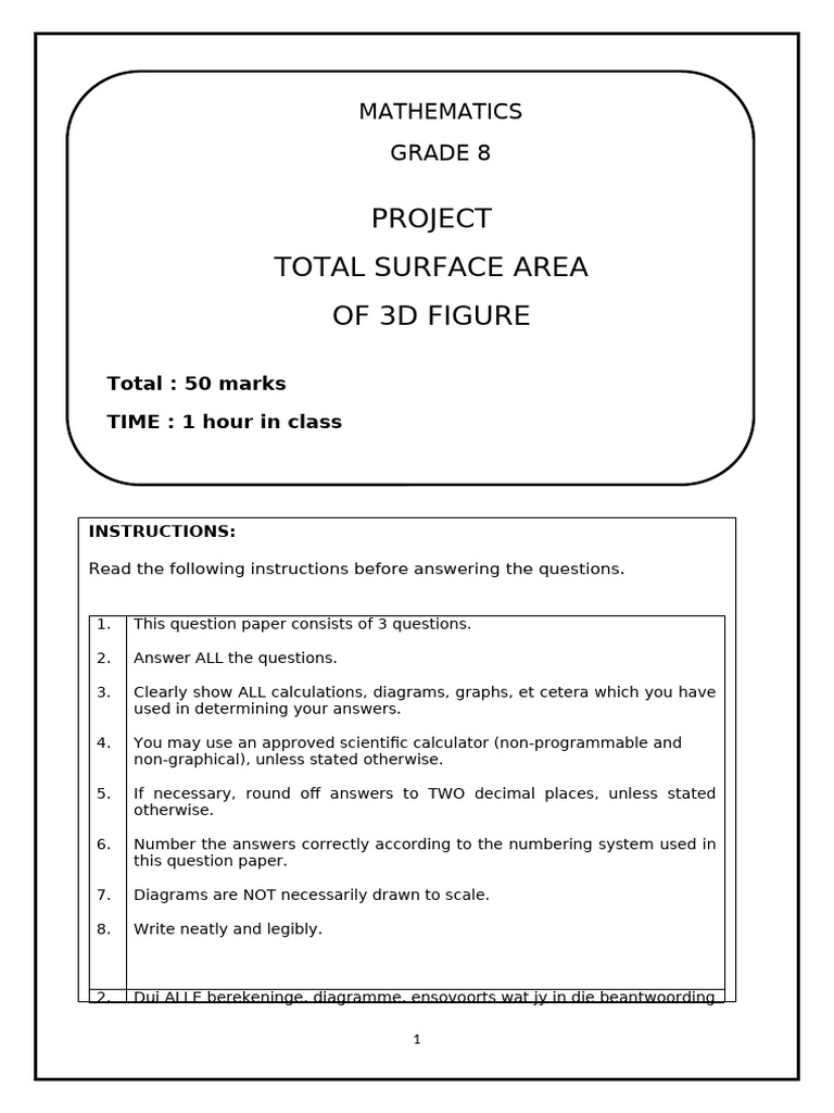 Grade 8 Project: 3D Surface Area | PDF | Area | Rectangle