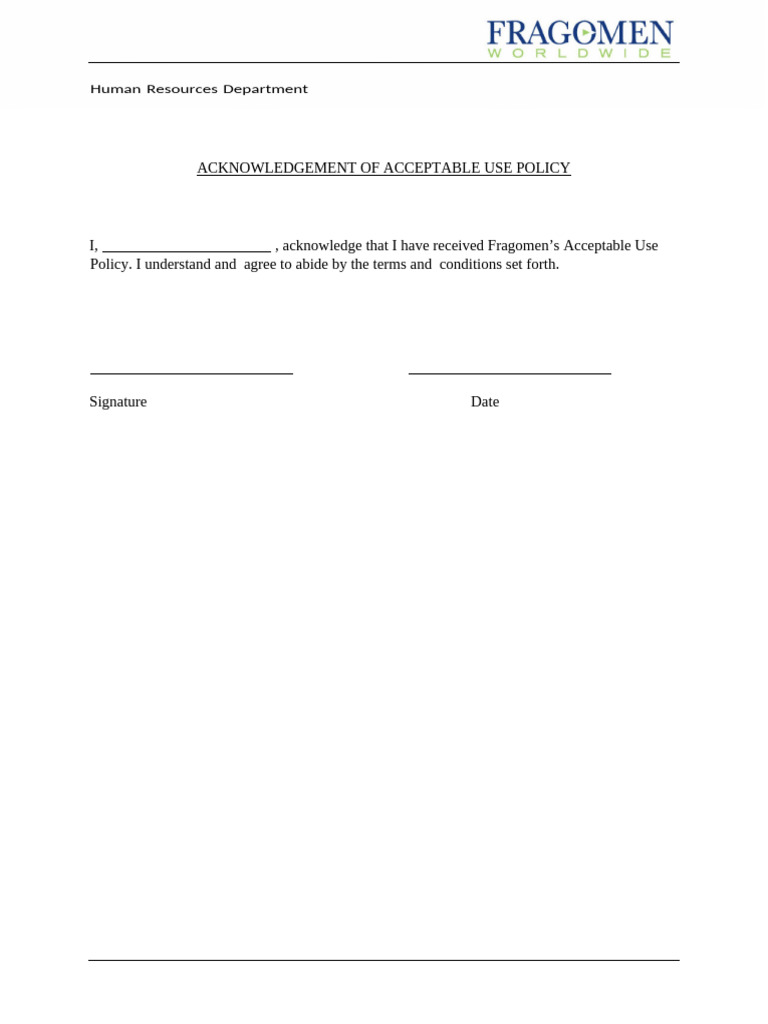 Acknowledgement of Acceptable Use Policy PDF | PDF