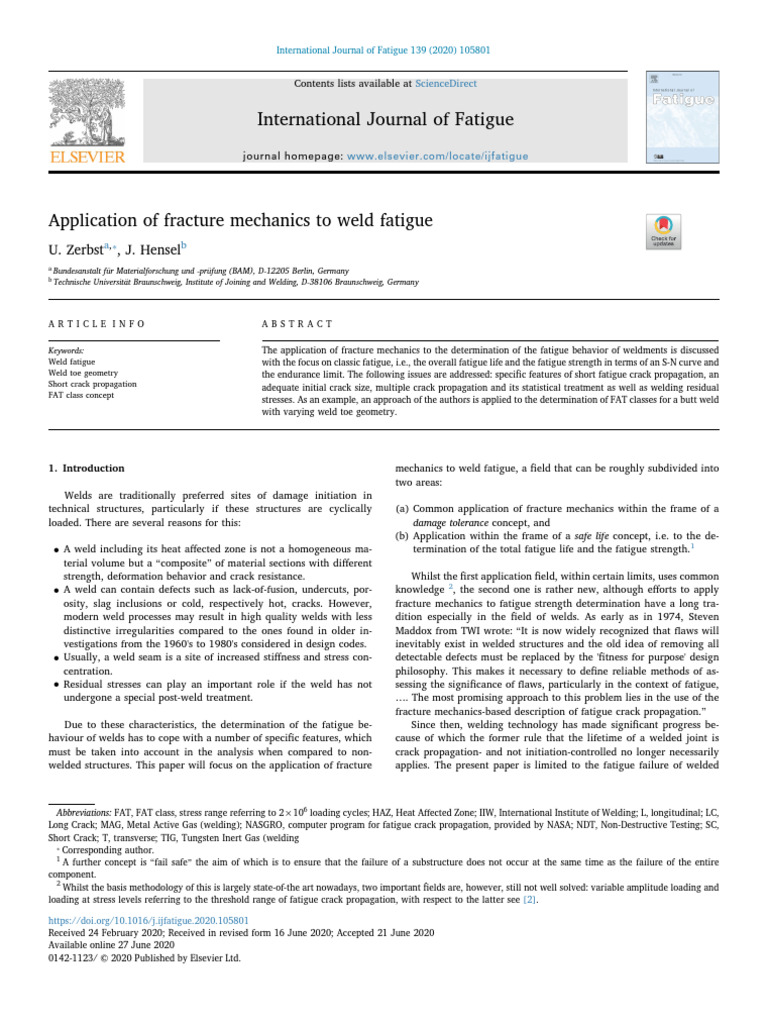Application of Fracture Mechanics To Weld Fatigue | PDF | Fracture ...