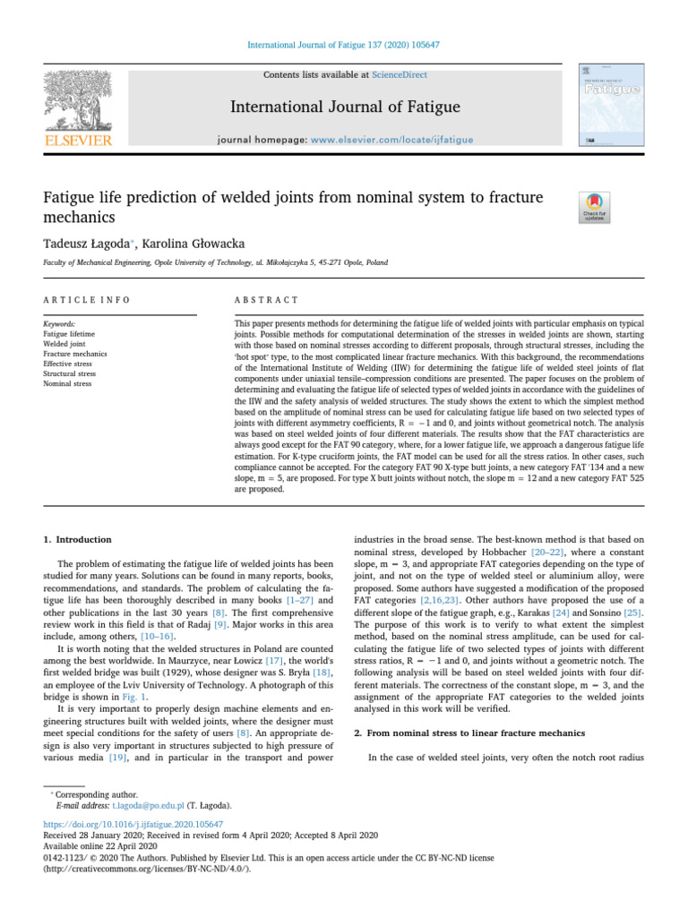 Fatigue Life Prediction of Welded Joints | PDF | Fatigue (Material ...