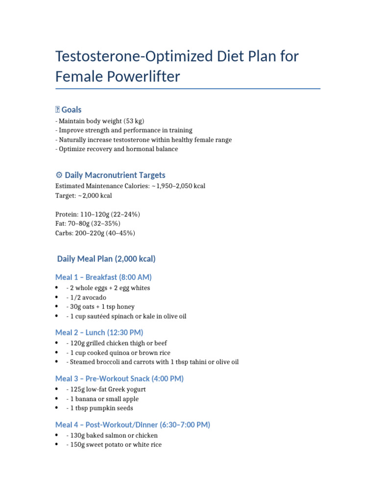 Picture of Testosterone Optimized Diet Female Powerlifter | PDF
