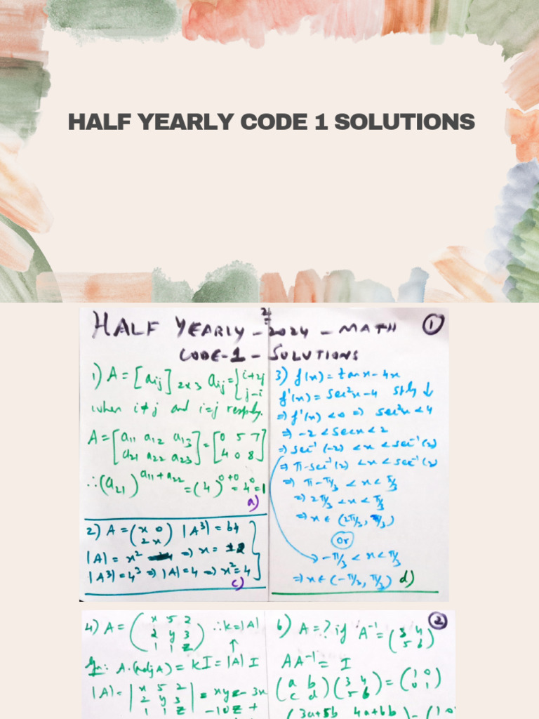 Half Yearly Code 1 Solutions | PDF