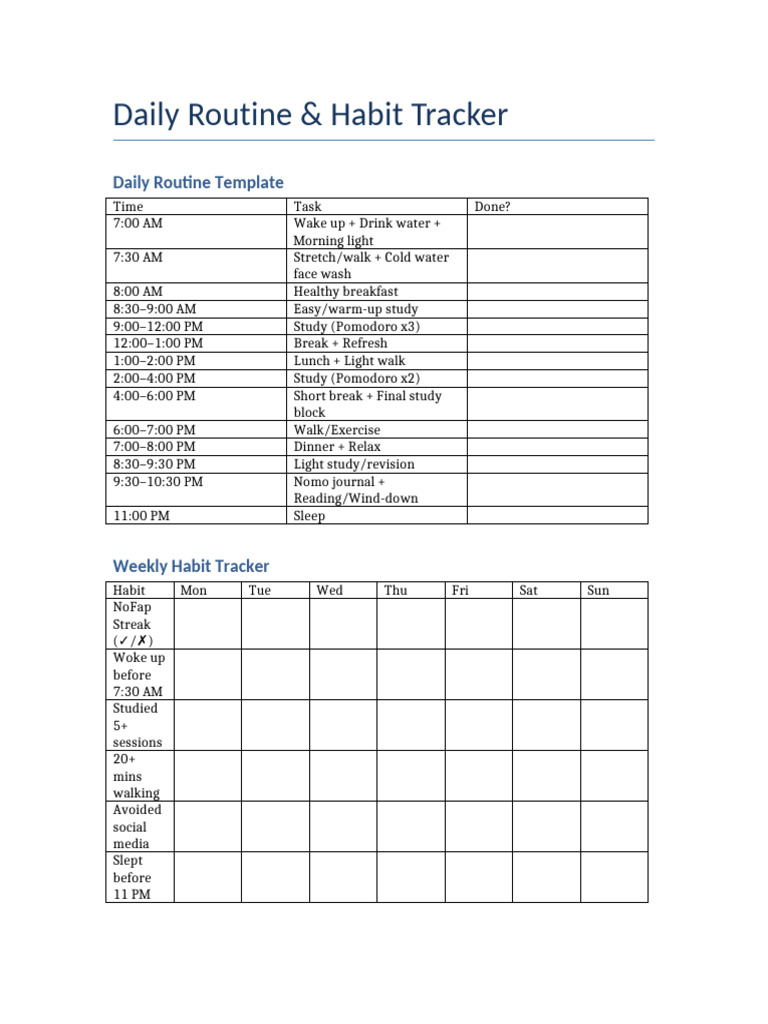 Daily Routine and Habit Tracker Template | PDF