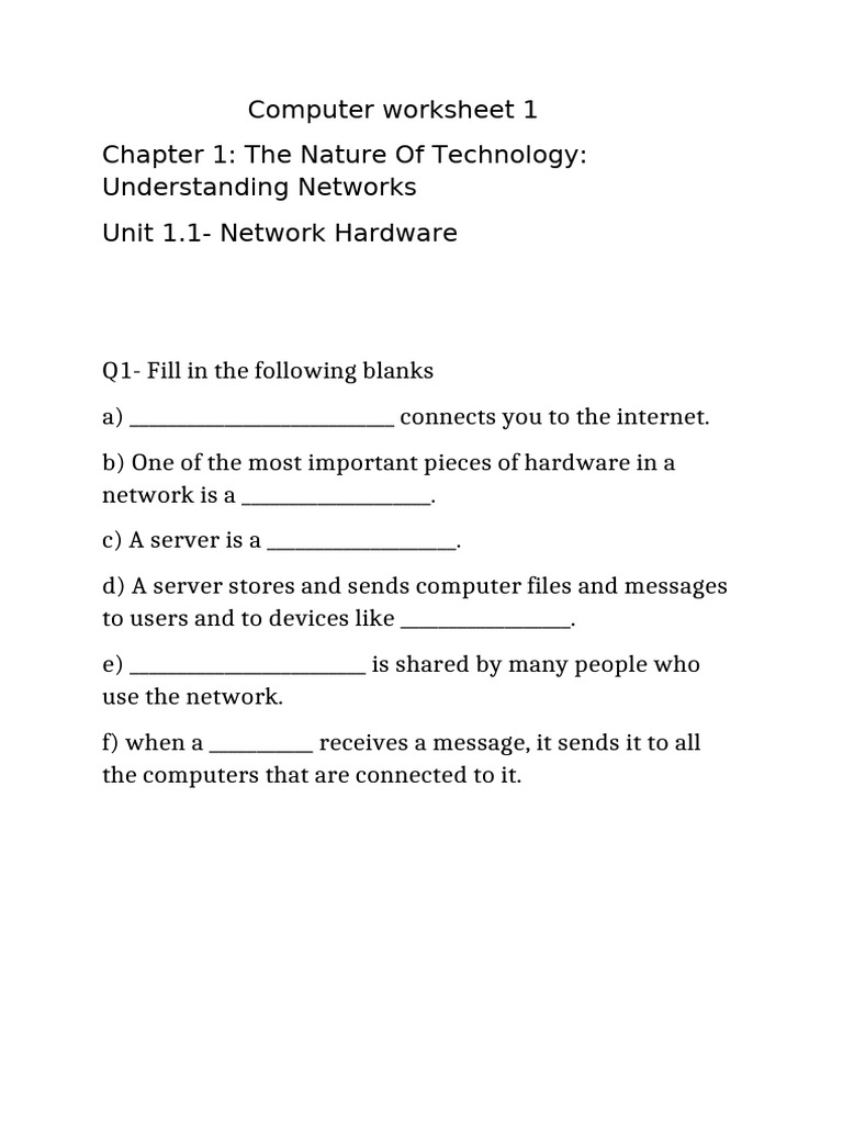 Easy Computer Network Worksheet | PDF