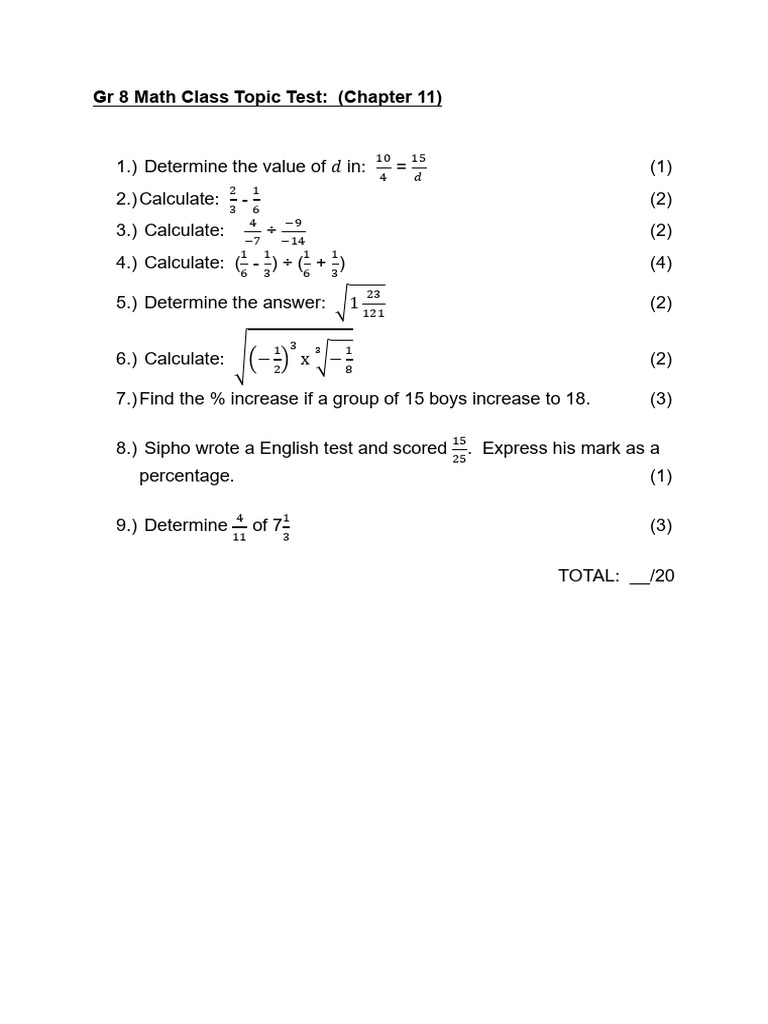Grade 8 Math Test: Chapter 11 Topics | PDF