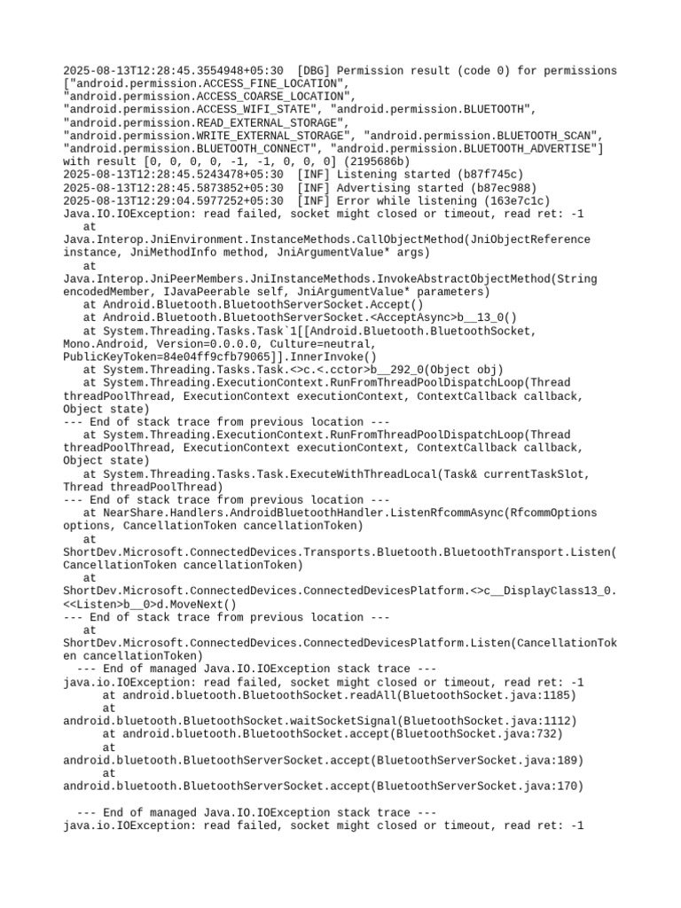 NearShare Bluetooth Connection Logs | PDF | Network Socket ...