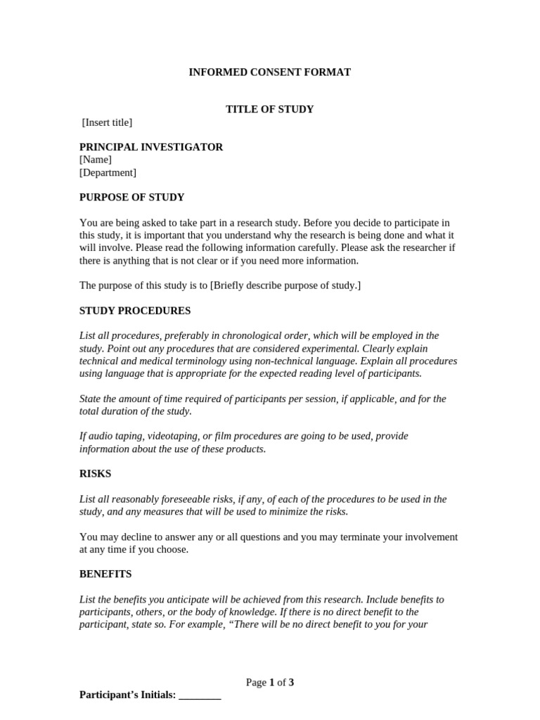 Informed Consent Form Template | PDF | Confidentiality | Informed Consent