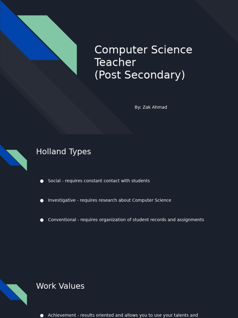 Computer Science Teacher Career Presentation | PDF | Teachers ...