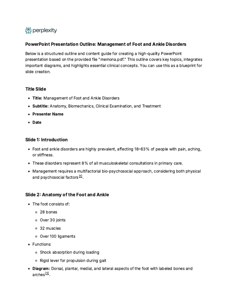 PowerPoint Presentation Outline - Management of Foo | PDF | Foot | Ankle