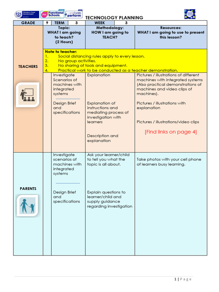 Grade 9 Technology Lesson Plan Term 3 | PDF | Gear | Knife