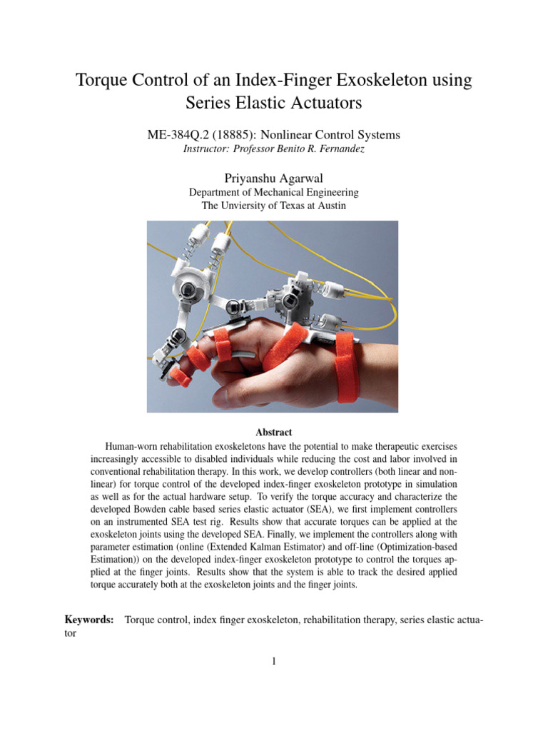 Torque Control for Finger Exoskeleton | PDF | Kalman Filter | Mechanics
