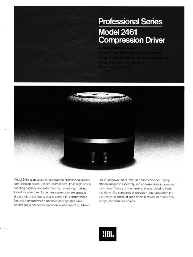 JBL Model 2461 Compression Driver Specs | PDF | Decibel | Hertz