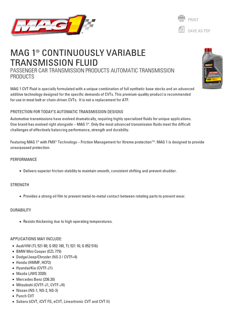 MAG 1 CVT Fluid Specifications | PDF | Motor Vehicle | Automotive Industry