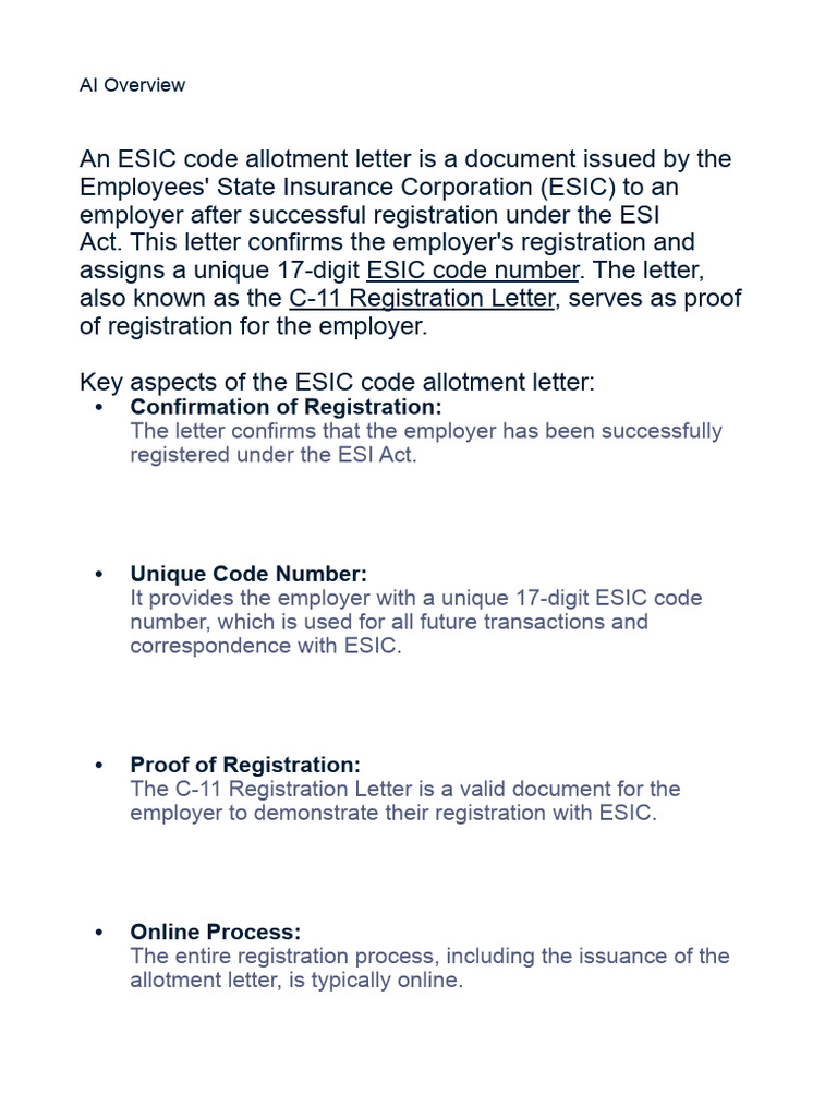ESIC Code Allotment Letter Explained | PDF