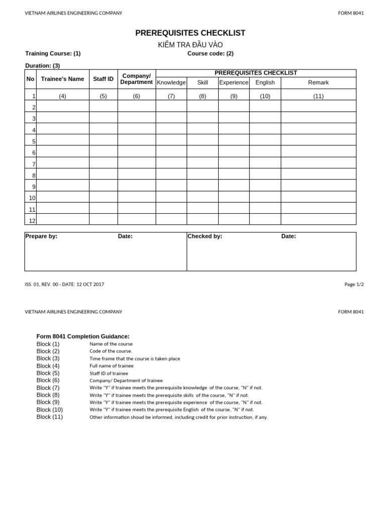 Prerequisites Checklist for Training | PDF