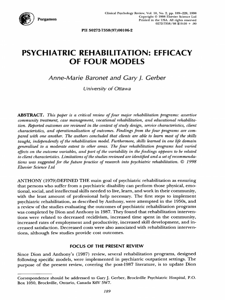 Efficacy of Four Psychiatric Rehab Models | PDF | Psychiatry | Mental ...