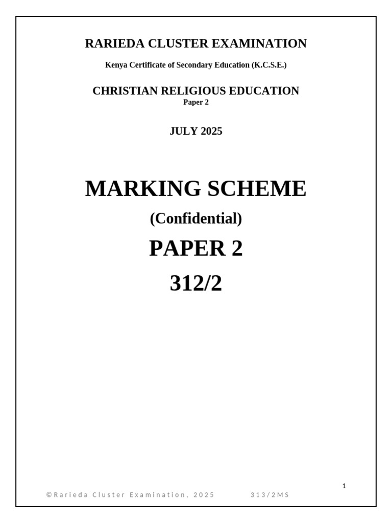 Rarieda CRE Paper 2 Marking Scheme 2025 | PDF | Jesus | Abrahamic Religions