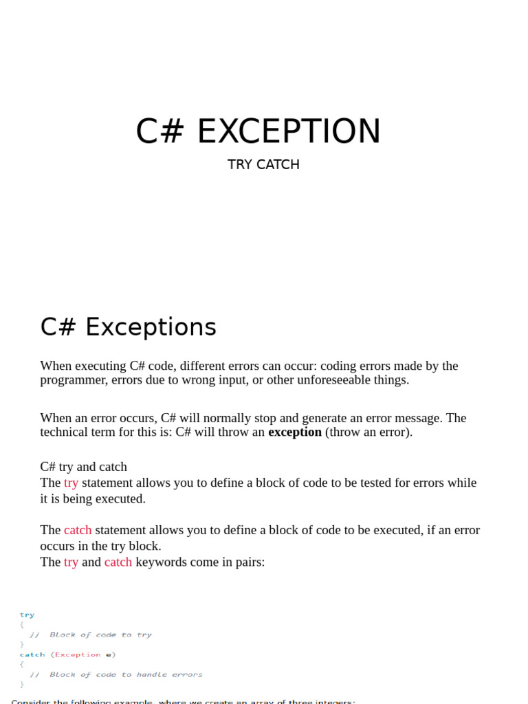 C# Exception Handling: Try, Catch, Throw | PDF