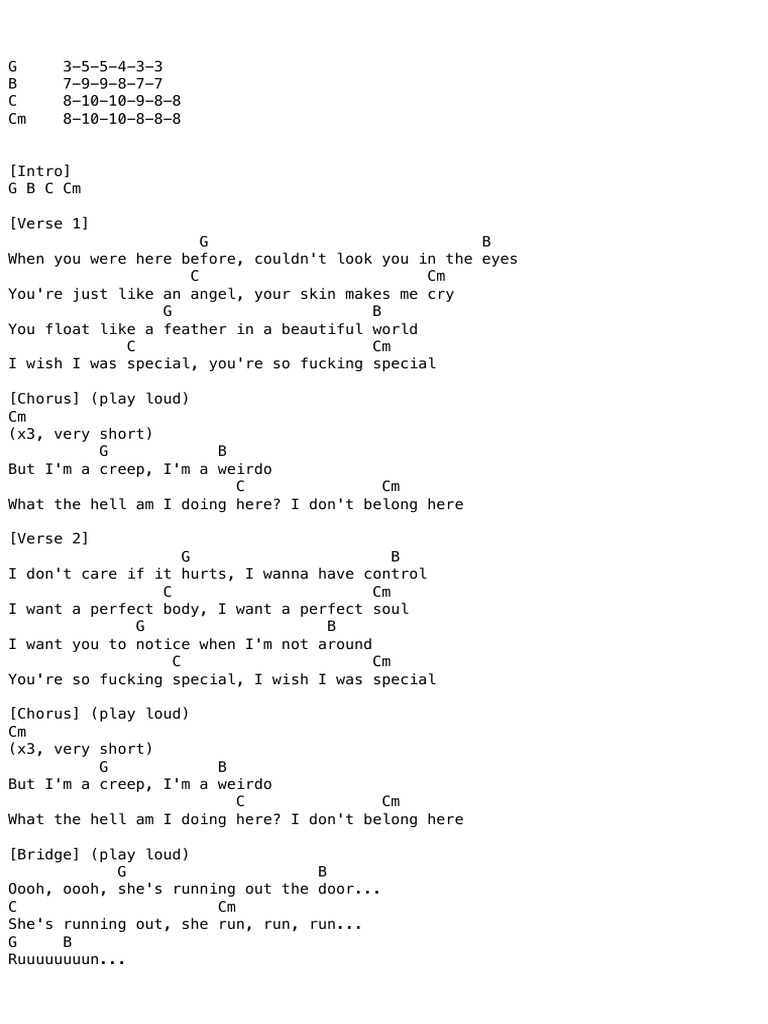 Radiohead's Creep Chords and Lyrics | PDF