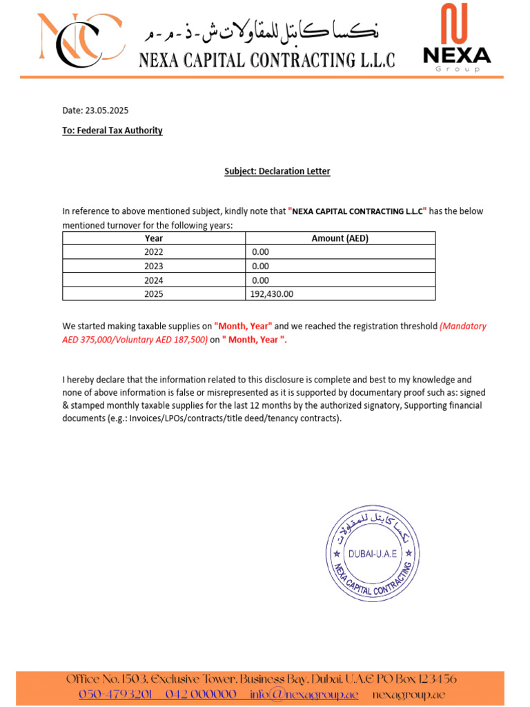 Turnover Declaration for NEXA CAPITAL | PDF | Taxes | Government Finances