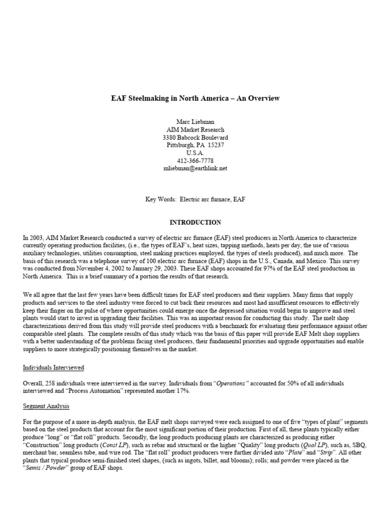 EAF Steelmaking Overview in North America | PDF | Steelmaking ...