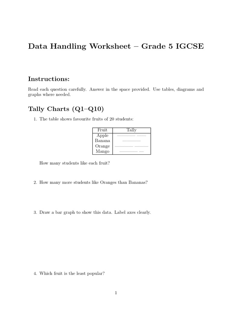 Grade 5 IGCSE Data Handling Worksheet | PDF | Chess Theory | Chess