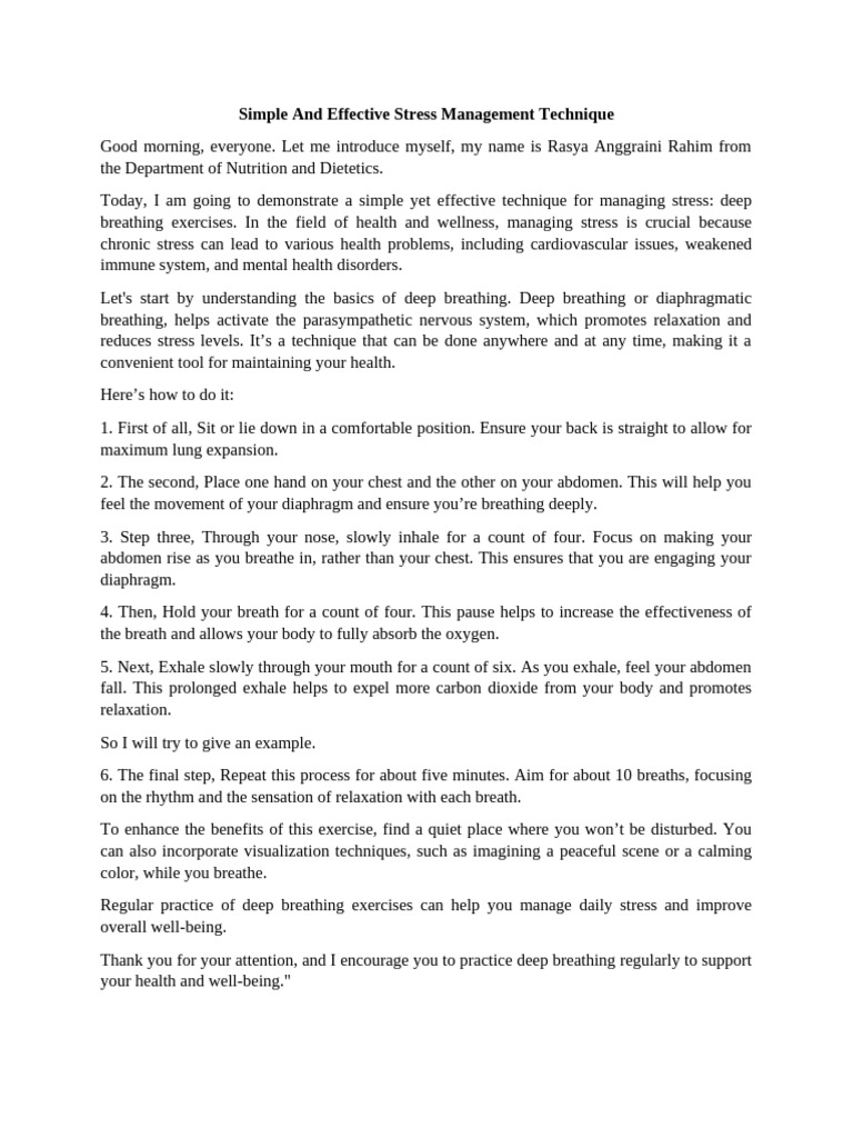 Simple and Effective Stress Management Technique | PDF | Breathing ...
