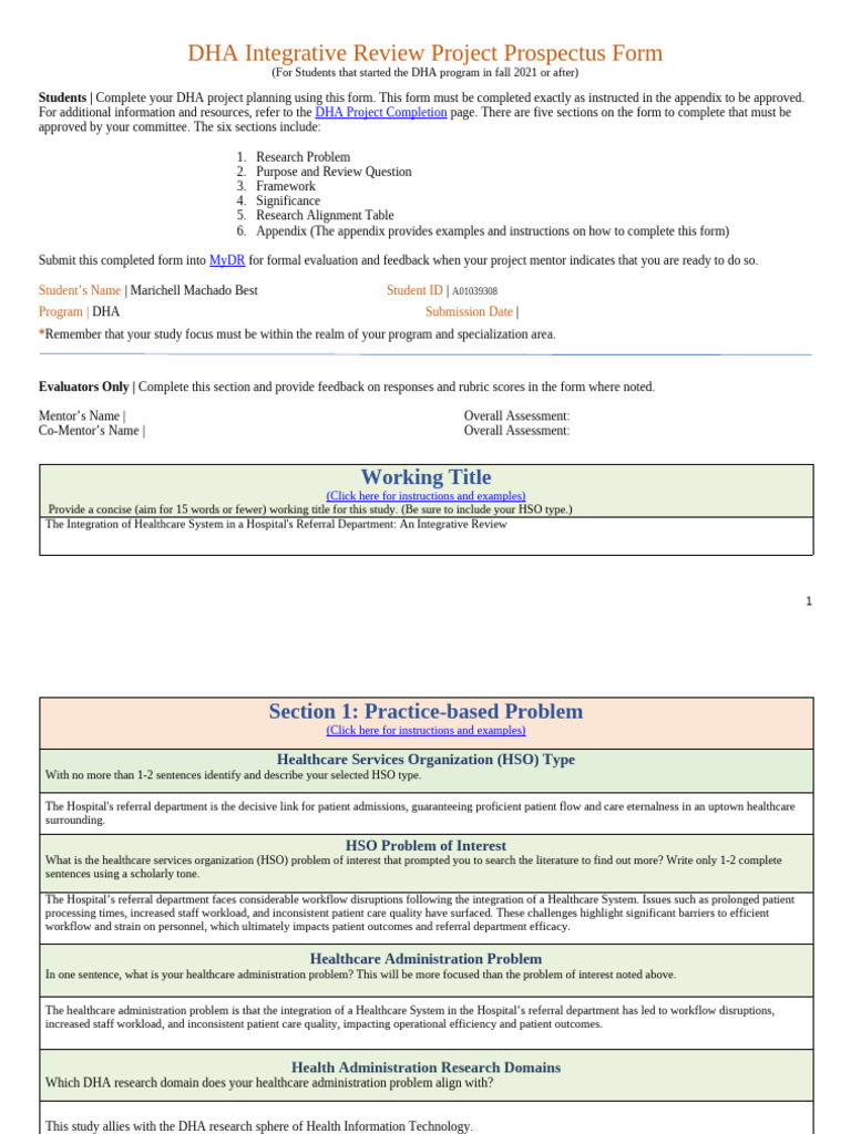 DHA Project Prospectus Form Guide | PDF | Electronic Health Record ...