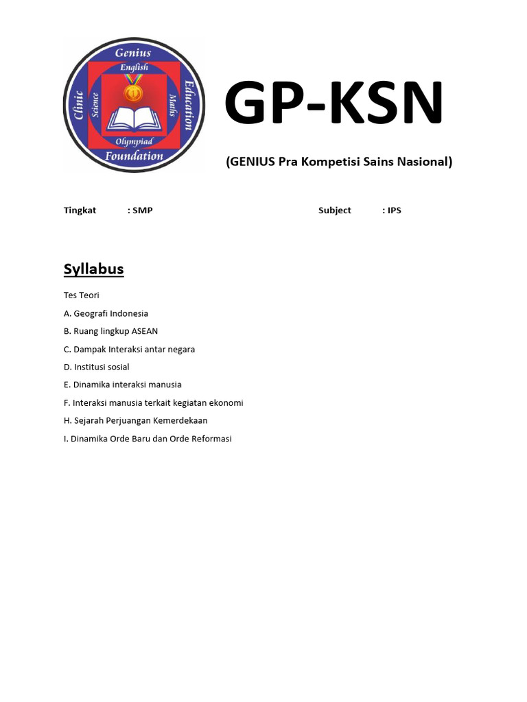 Syllabus GP-KSN IPS SMP 2023 | PDF