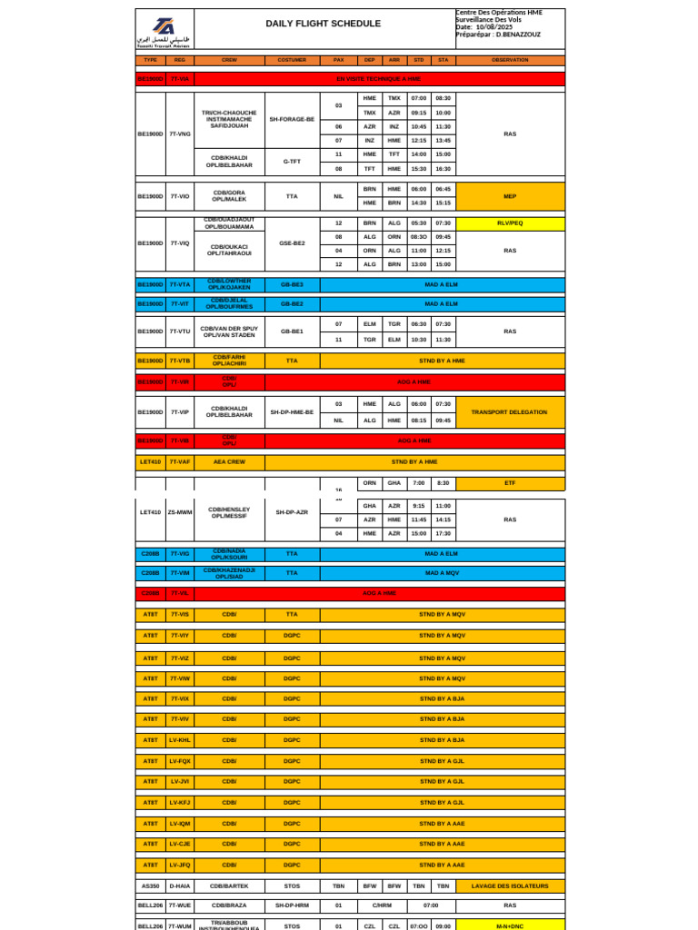 Daily Flight Schedule Overview | PDF
