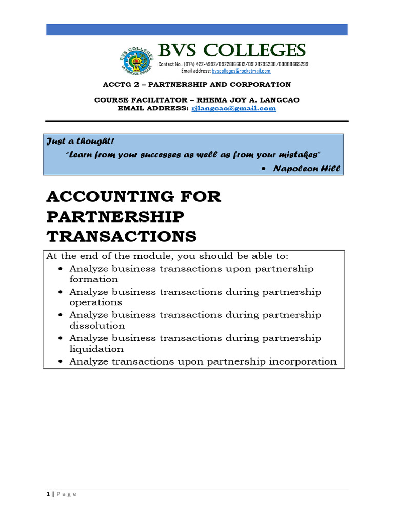 Partnership Transaction Accounting Guide | PDF | Debits And Credits ...