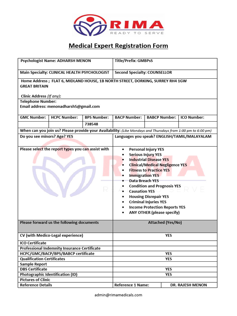 RIMA Recruitment Form | PDF