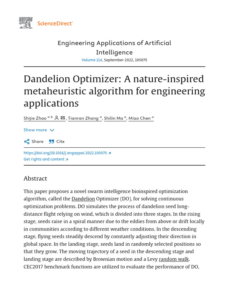 Dandelion Optimizer for Engineering Solutions | PDF | Metaheuristic ...