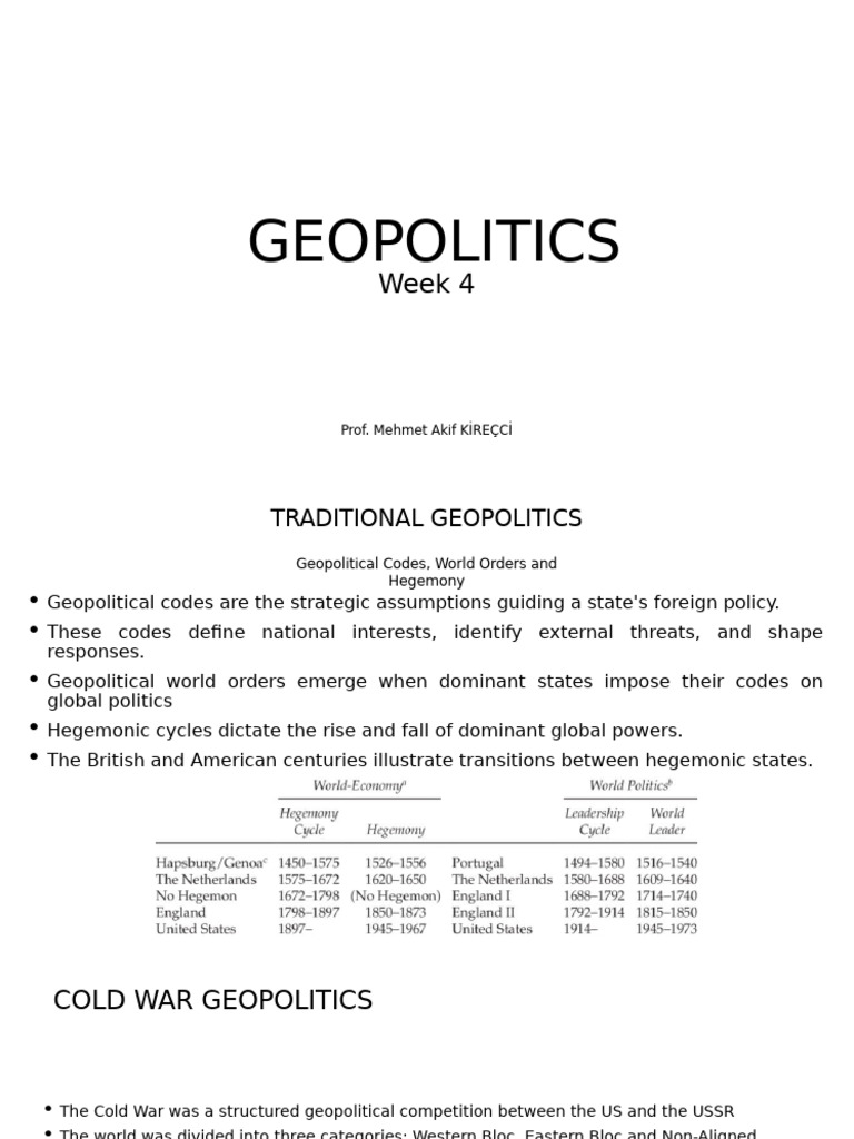 Geopolitics Week 4 | PDF | Hegemony | Cold War