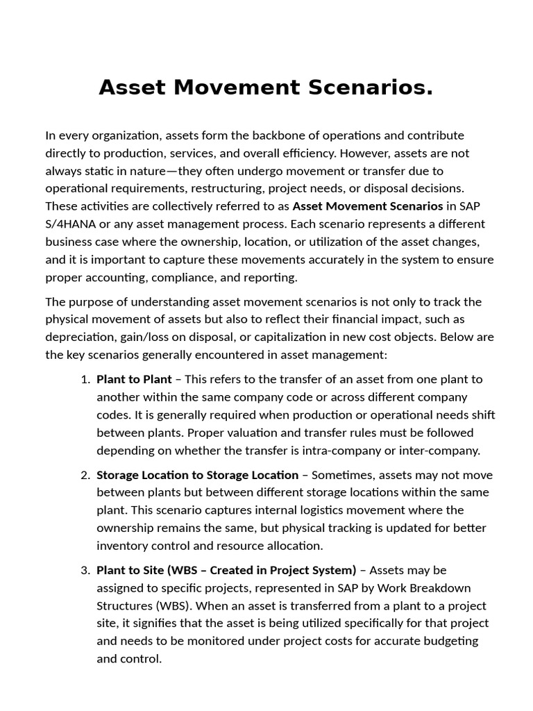 Manual For Asset Movement Scenarios | PDF | Revenue | Depreciation
