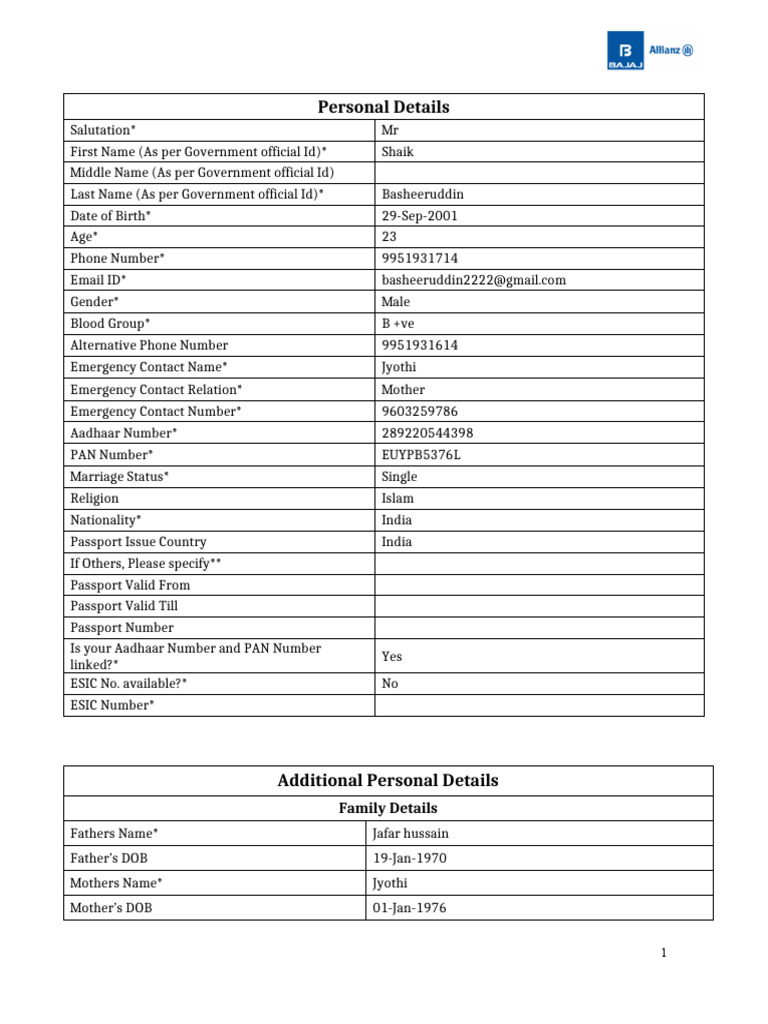 31721632 PI Form Details Consolidated | PDF | Social Institutions