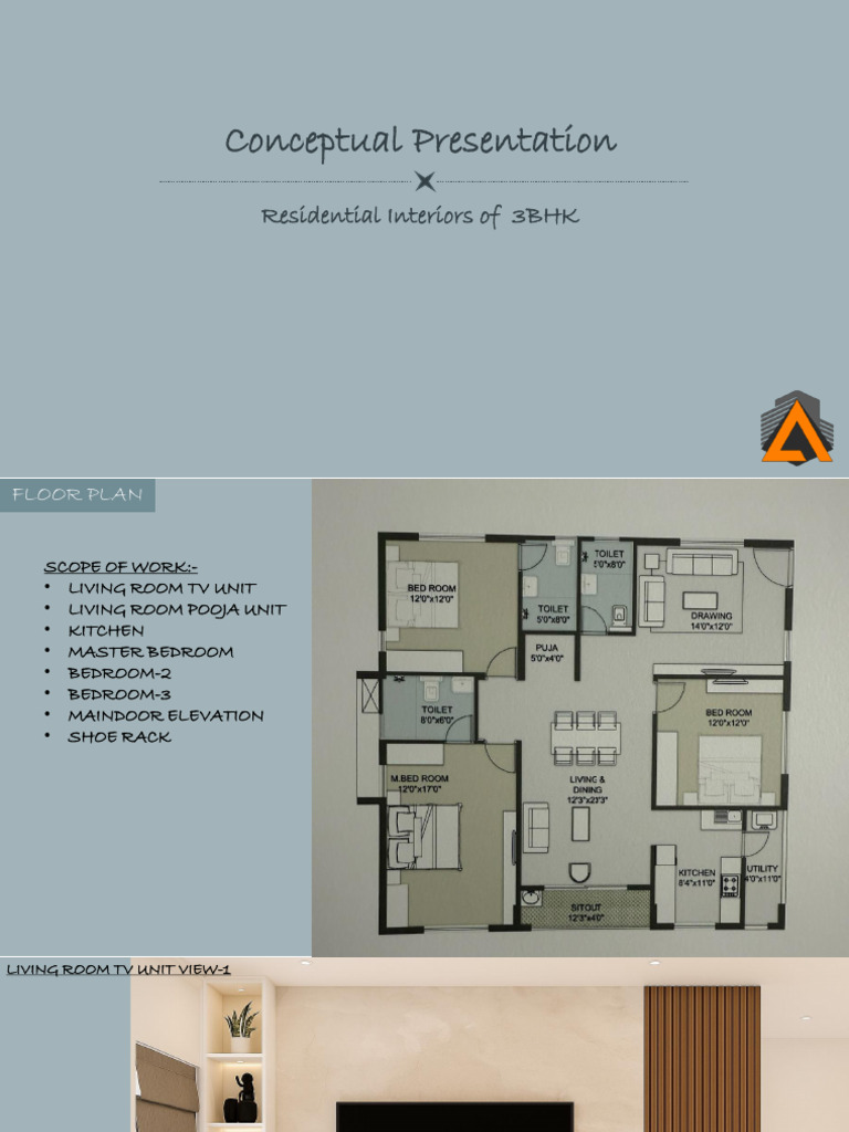 3BHK Residential Interior Floor Plan | PDF
