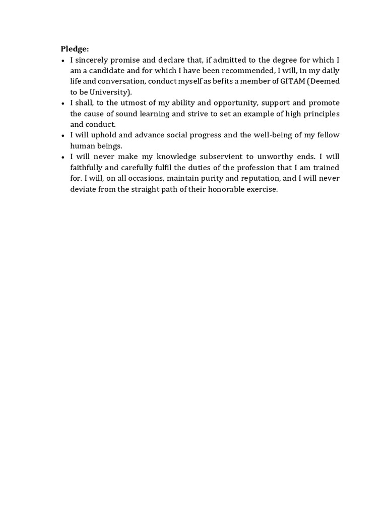 GITAM University Student Pledge | PDF