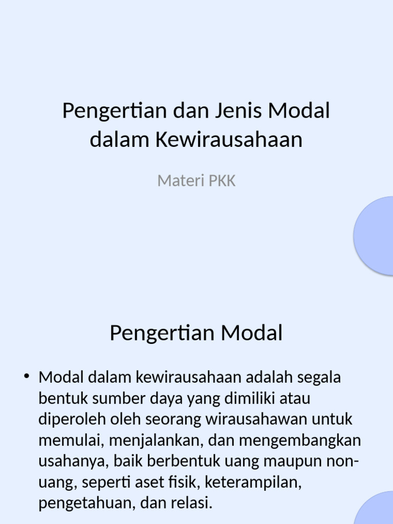 Jenis Modal dalam Kewirausahaan | PDF