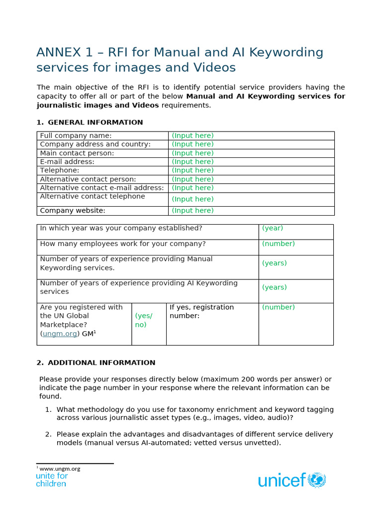 RFI for AI Keywording Services | PDF | Business