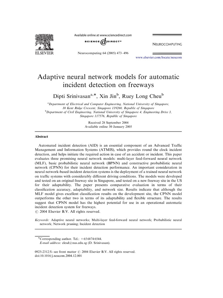 Adaptive Neural Networks for Freeway Incident Detection | PDF | Applied ...