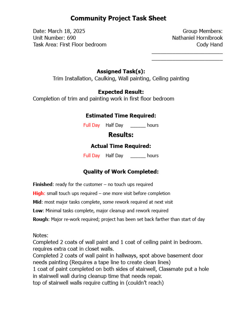 Community Project Task Sheet - Nathaniel Hornibrook | PDF
