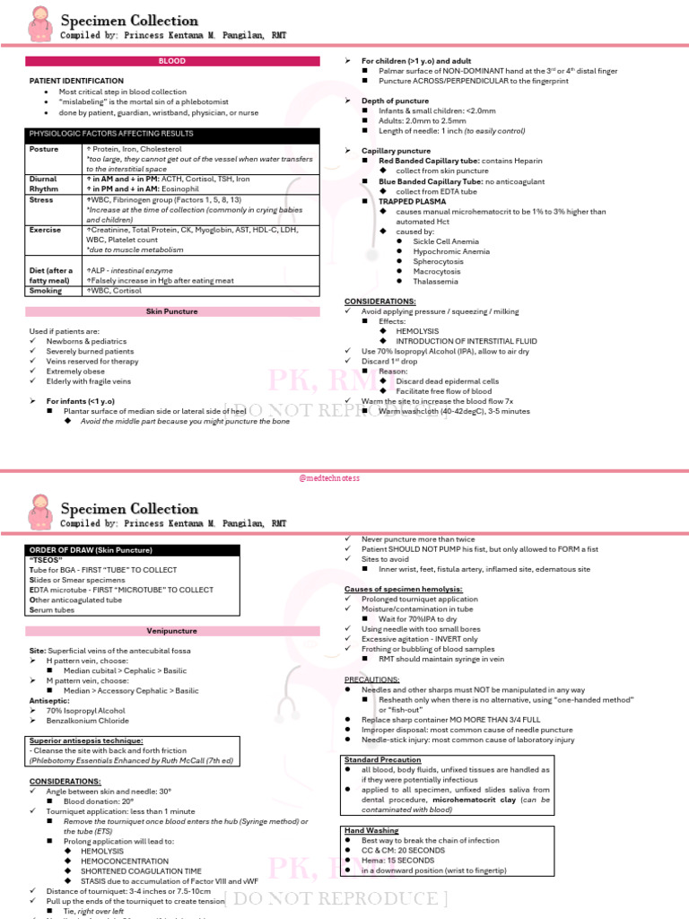 MT 417 A - Specimen Collection | PDF | Medical Specialties