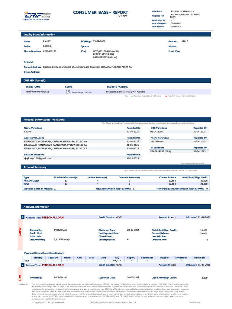 BSS Microfinance Loan Report for R Ajay | PDF | Payments | Credit