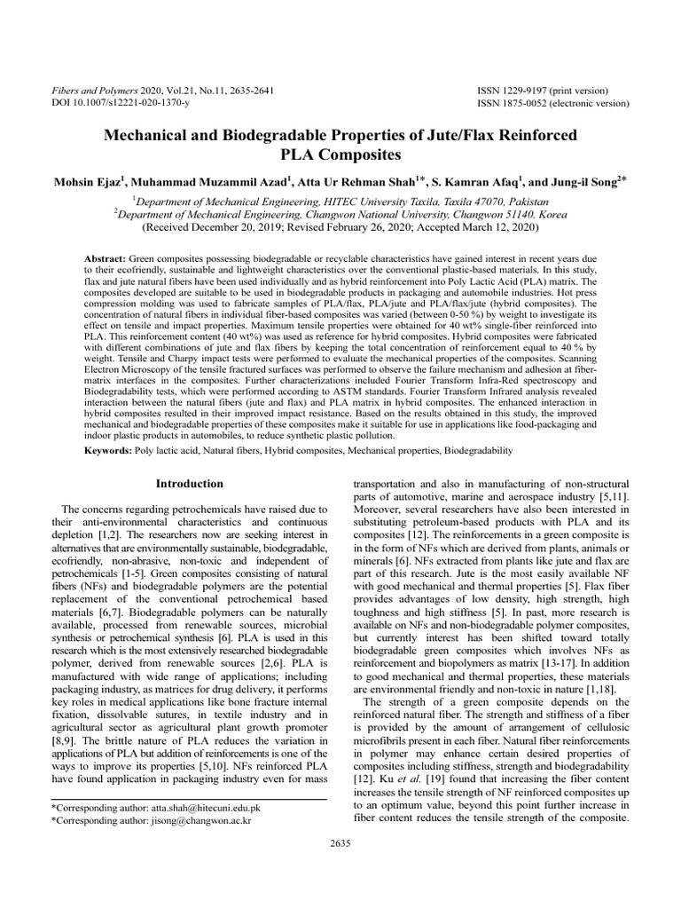 Mechanical and Biodegradable Properties of Jute/Flax Reinforced PLA ...