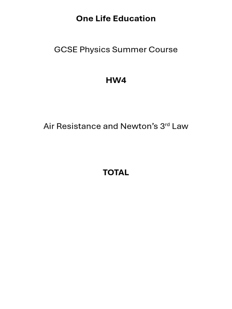 Physics Homework 4 - Air Resistance, Forces and Newton's Laws | PDF