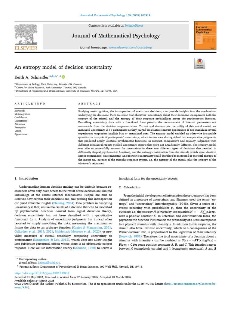 Entropy Model for Decision Uncertainty | PDF | Attention | Contrast ...