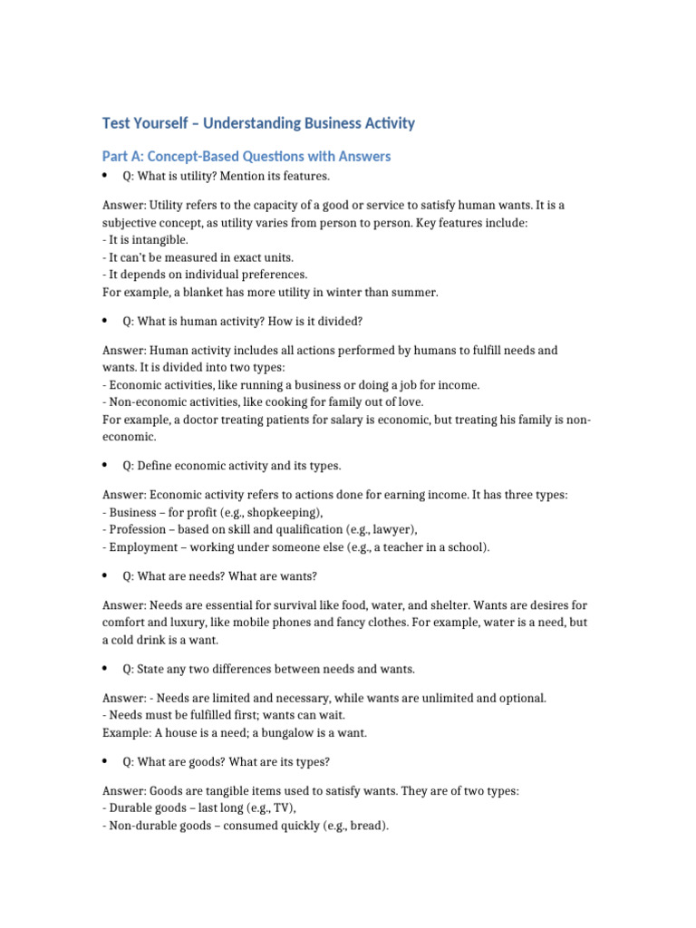 Test Yourself Understanding Business Activity | PDF | Goods | Utility