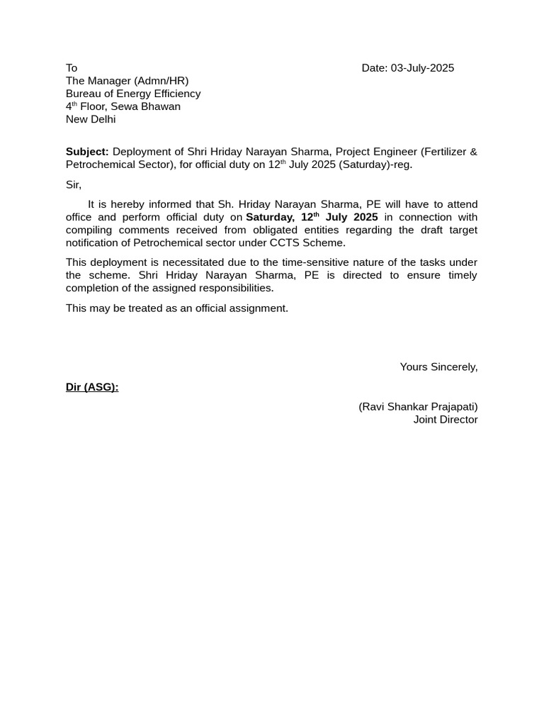 Official Duty Notification for EPR Project | PDF